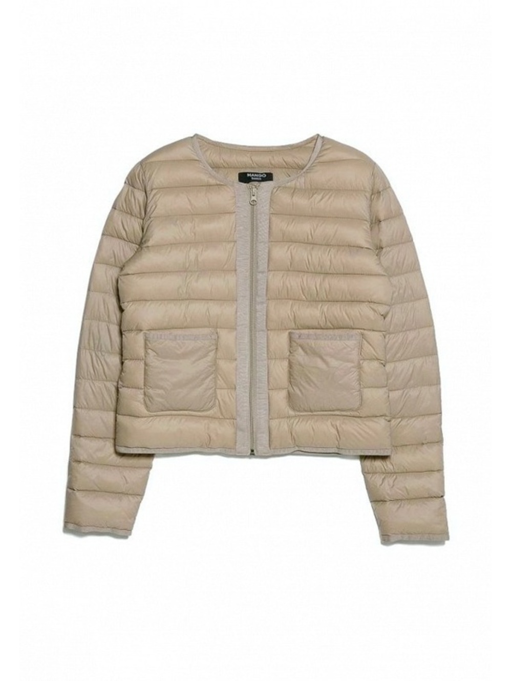 lightweight Mango Collarless Quilted Puffer Jacket Neutral Beige Size XS